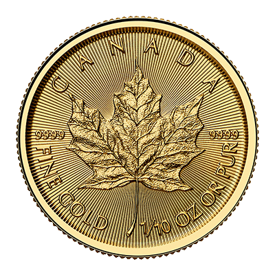 A picture of a 1/10 oz Gold Maple Leaf Coin (2024)